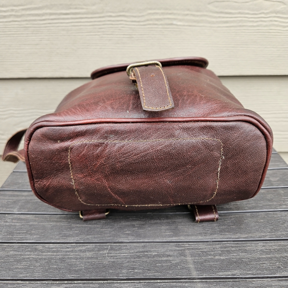Vintage Camel Tooled Leather Brown Backpack India Unique Flap Top Bag Purse - Picture 7 of 16